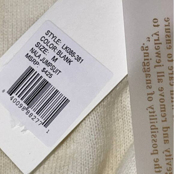 Love Shack Fancy Nala Wool and Cashmere Off White Belted Jumpsuit Size Medium - Picture 7 of 7